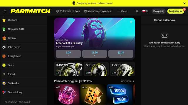 Parimatch casino screenshot
